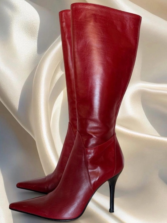 Charles David Shoes - Red Leather Knee-High Stiletto Boots